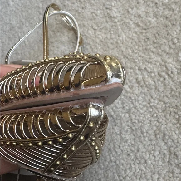 🆕 Dolce Vita Distressed Gold Strap Cage Leather Slingback Pointed Toe Heels 9.5 - Picture 10 of 17